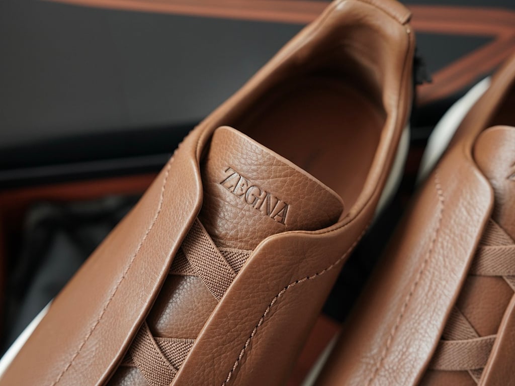 Zegna Triple Stitch Brown Leather Sneakers - 4