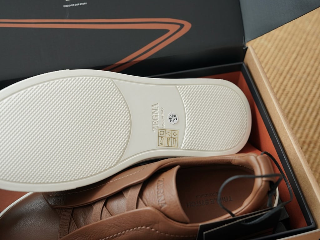 Zegna Triple Stitch Brown Leather Sneakers - 9