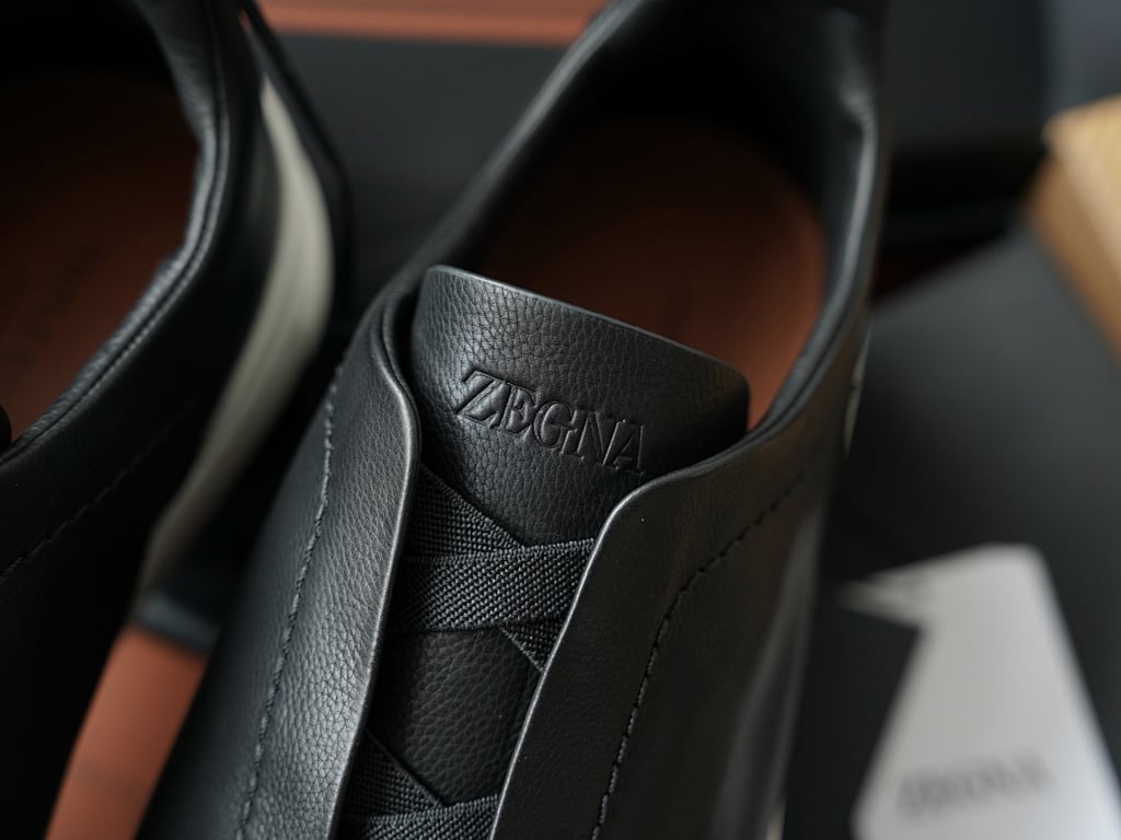 Zegna Triple Stitch Black Leather Sneakers - 3