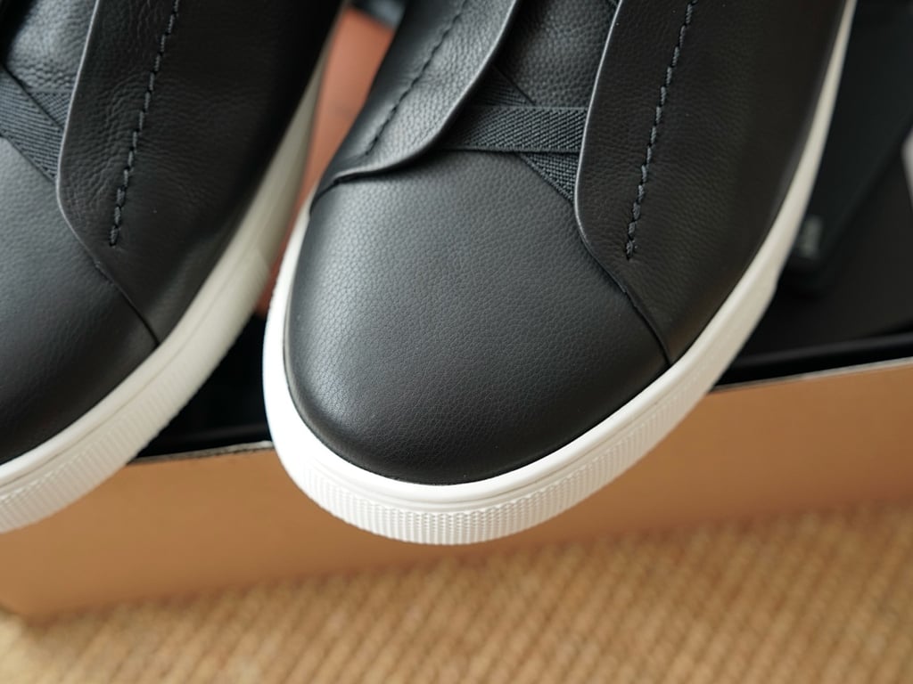 Zegna Triple Stitch Black Leather Sneakers - 5