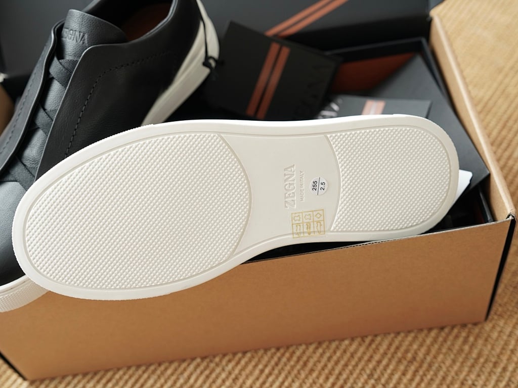 Zegna Triple Stitch Black Leather Sneakers - 8