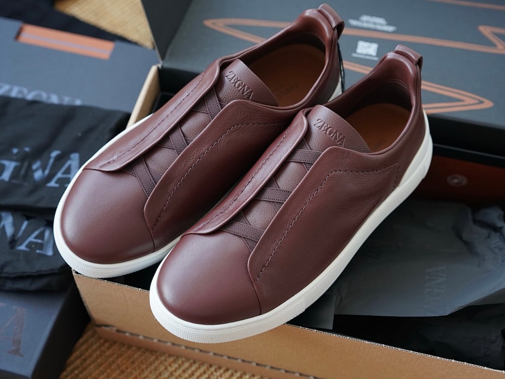 Zegna Triple Stitch Burgundy Leather - 2
