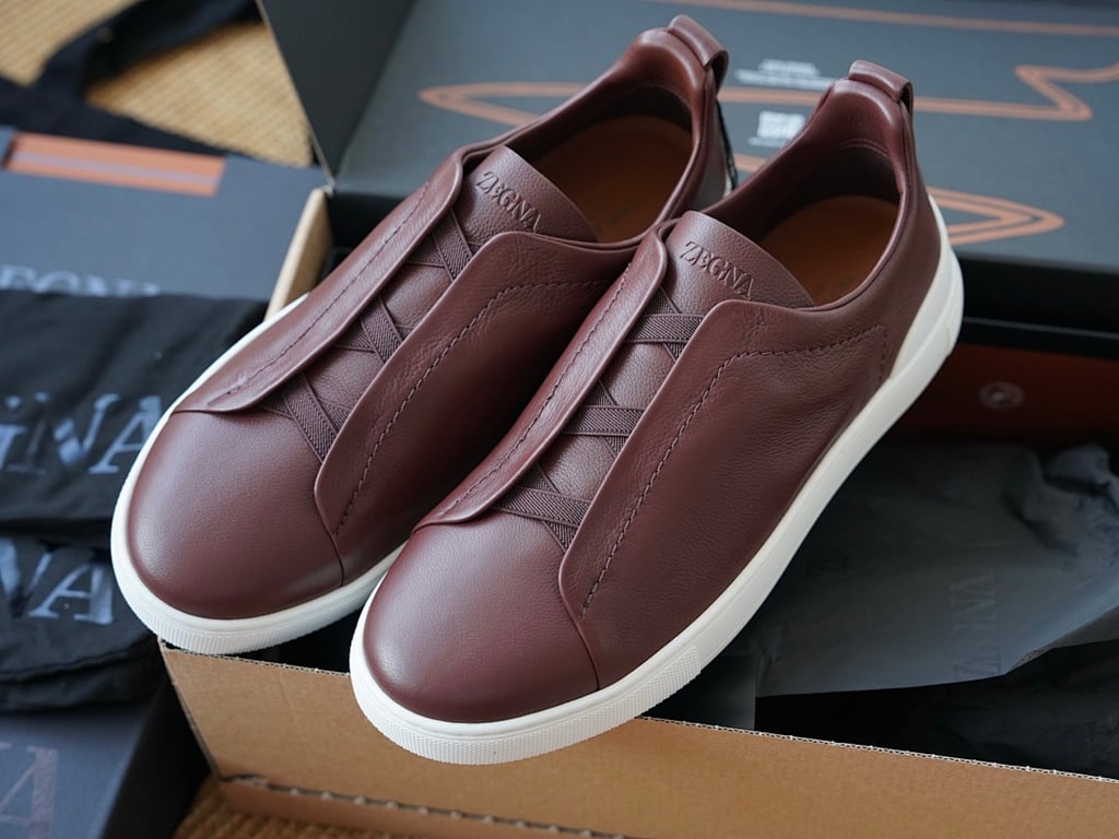 Zegna Triple Stitch Burgundy Leather - 3