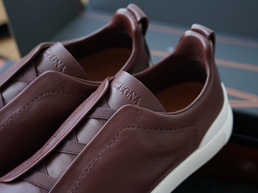 Zegna Triple Stitch Burgundy Leather - 7