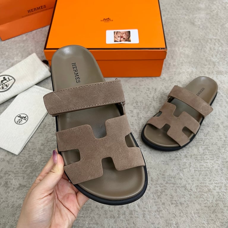 Hermès Chypre Sandals Taupe Suede - 7