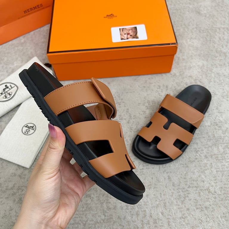 Hermès Chypre Sandals Tan Black - 6