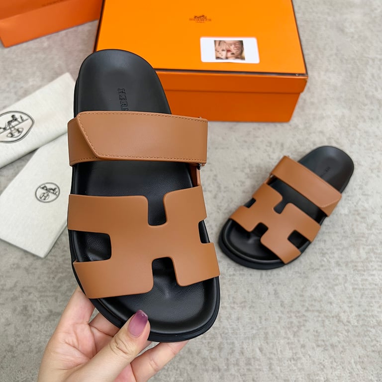 Hermès Chypre Sandals Tan Black - 7