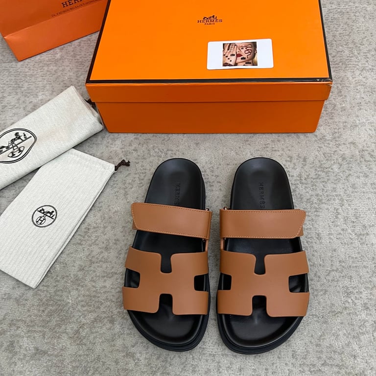 Hermès Chypre Sandals Tan Black - 10