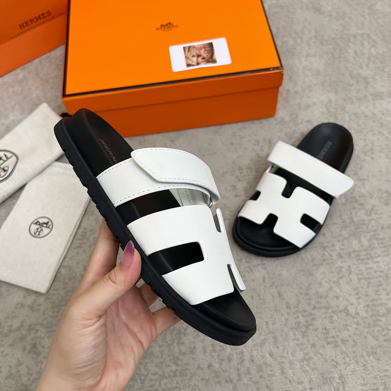 Hermès Chypre Sandals White Black - 6