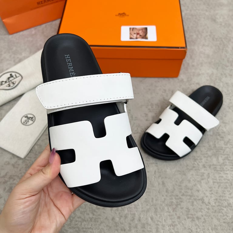 Hermès Chypre Sandals White Black - 7