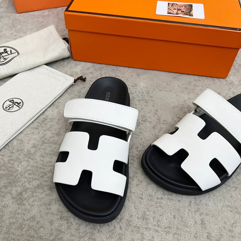 Hermès Chypre Sandals White Black - 8