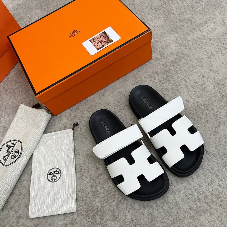 Hermès Chypre Sandals White Black - 9