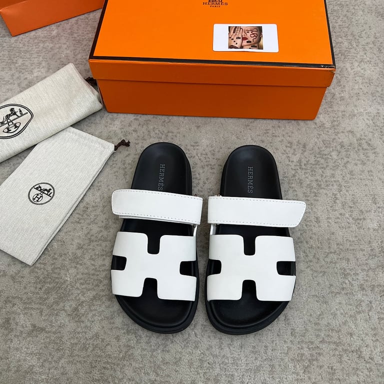 Hermès Chypre Sandals White Black - 10