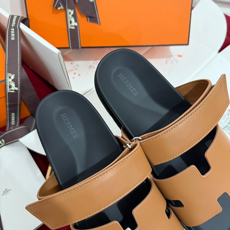 Hermès Chypre Sandals Tan Black - 8