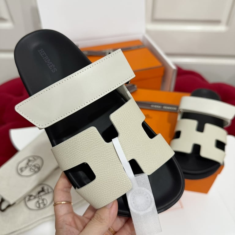 Hermès Chypre Sandals Cream Black - 4