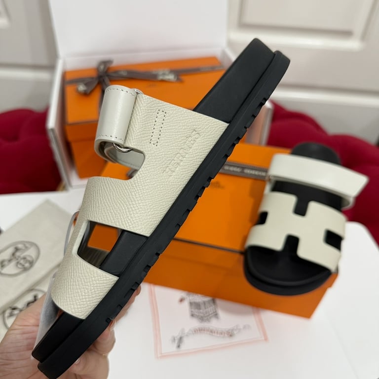 Hermès Chypre Sandals Cream Black - 6