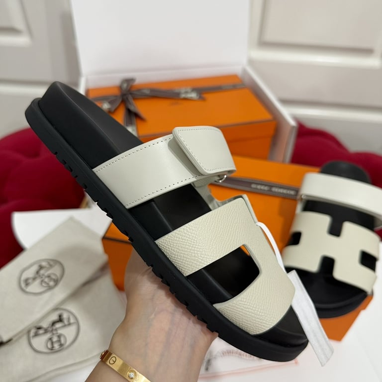 Hermès Chypre Sandals Cream Black - 7