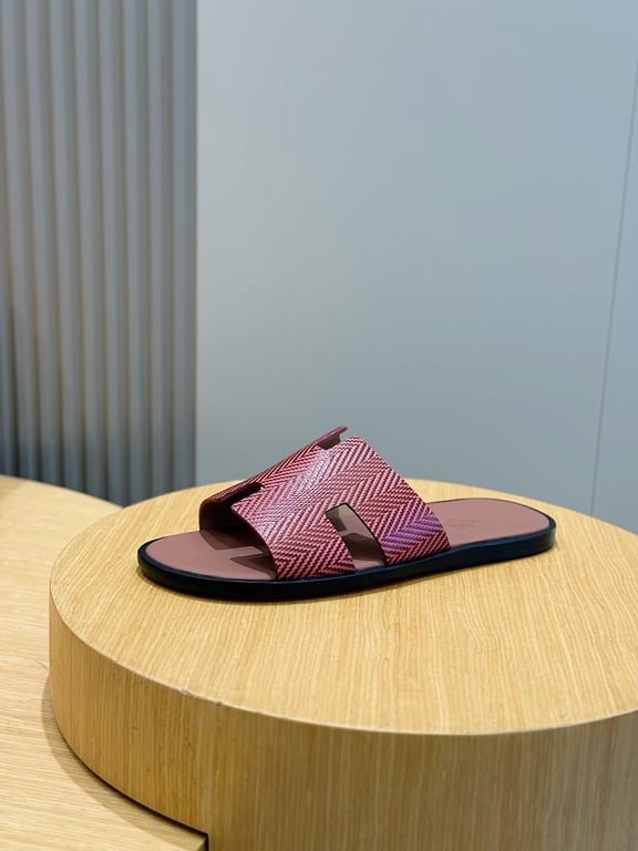 Hermès Izmir Sandals Burgundy Chevron Leather - 2