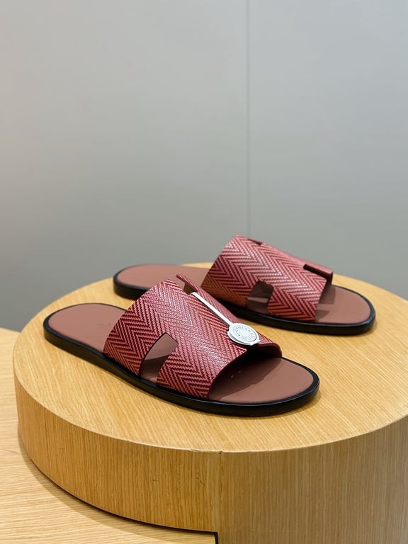 Hermès Izmir Sandals Burgundy Chevron Leather - 3