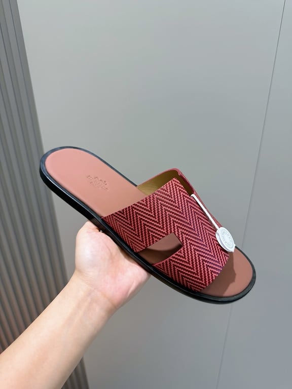 Hermès Izmir Sandals Burgundy Chevron Leather - 5