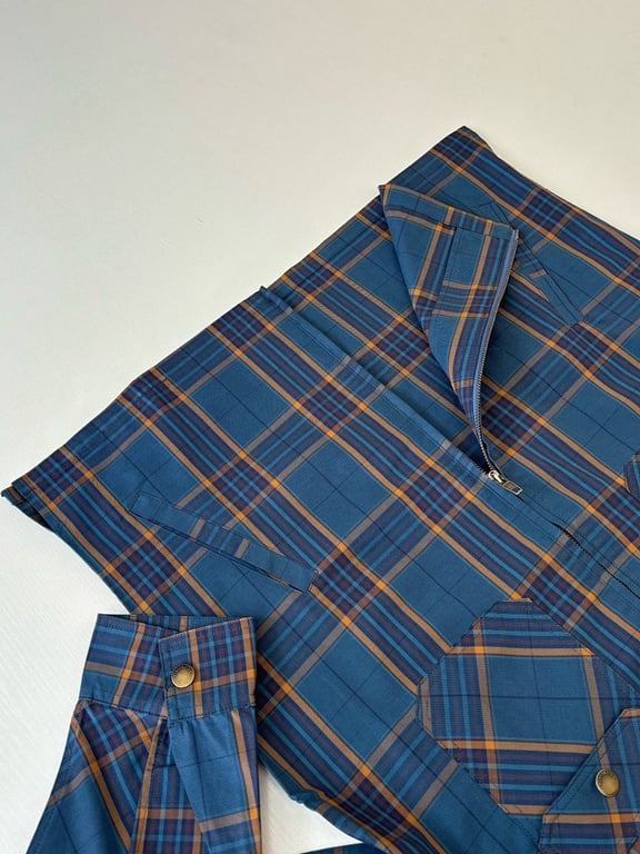 Balenciaga Plaid Zip-Up Jacket Blue - 11