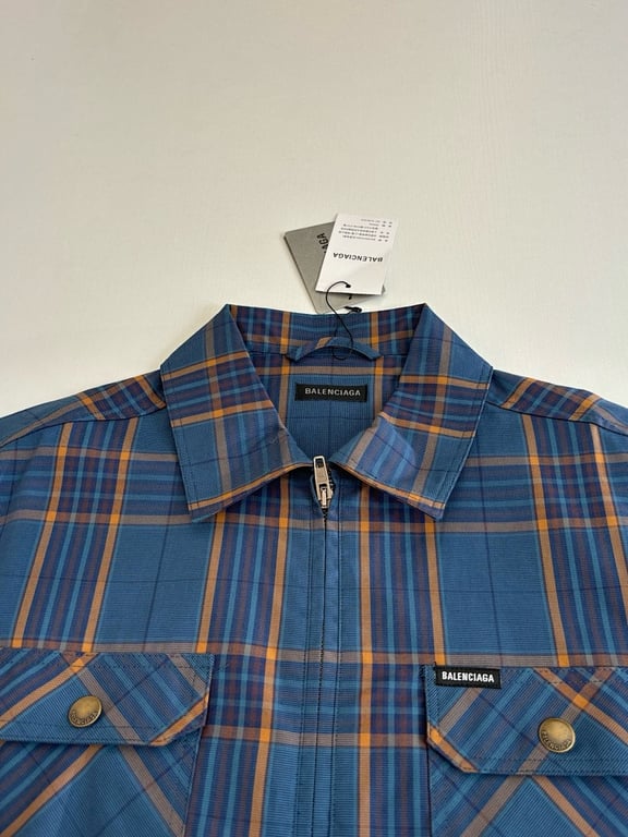 Balenciaga Plaid Zip-Up Jacket Blue - 6