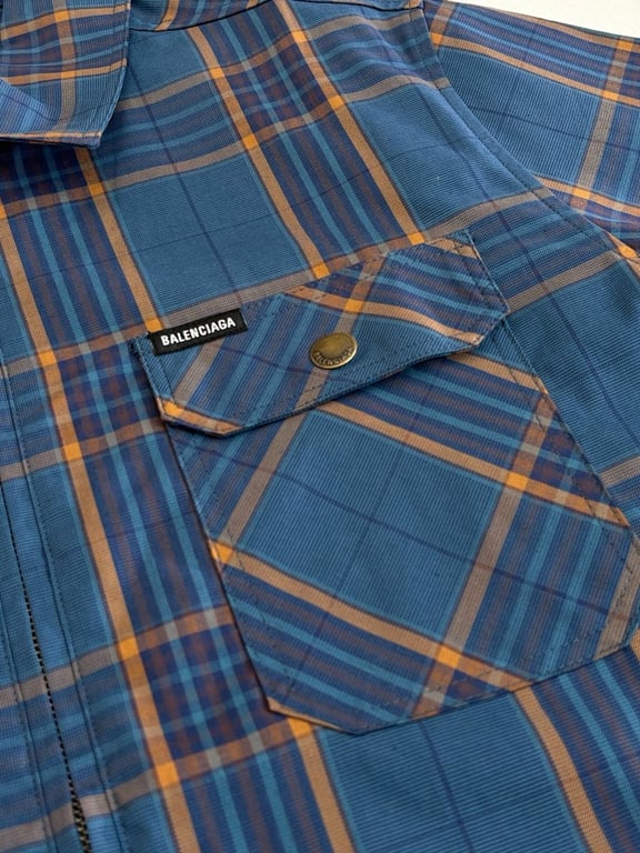 Balenciaga Plaid Zip-Up Jacket Blue - 8