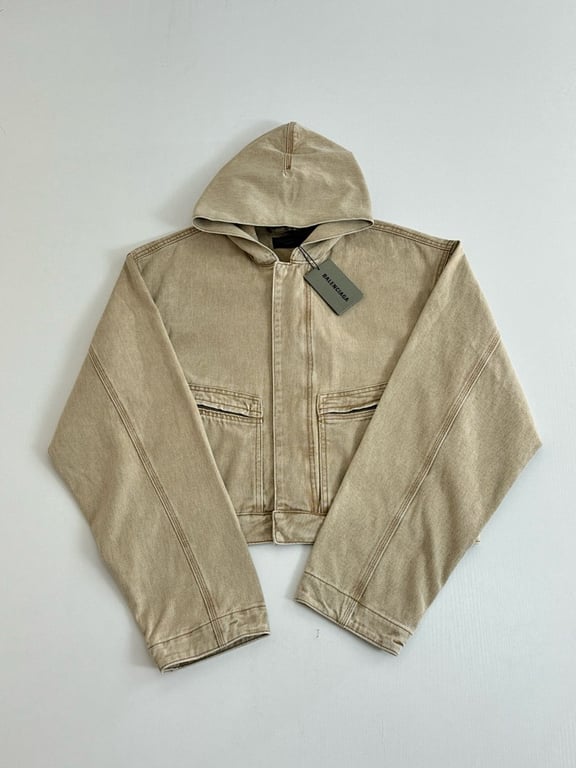 Balenciaga Hooded Denim Jacket Beige - 6