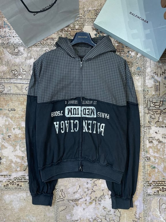 Balenciaga Hybrid Plaid Zip-Up Hoodie Black - 4