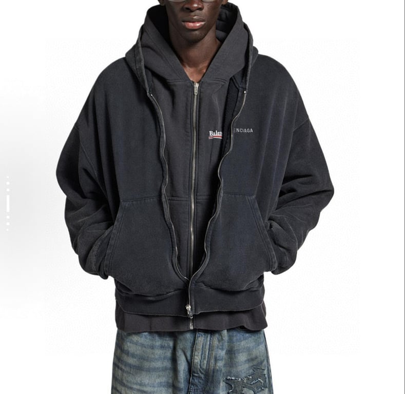 Balenciaga Logo Zip-Up Hoodie Black - 5