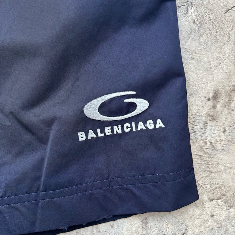 Balenciaga Crest and Unity Logo Shorts Navy - 8