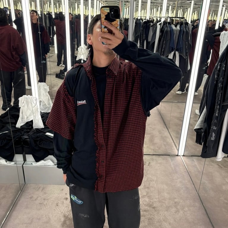 Balenciaga Hybrid Checkered Shirt Black Red - 11