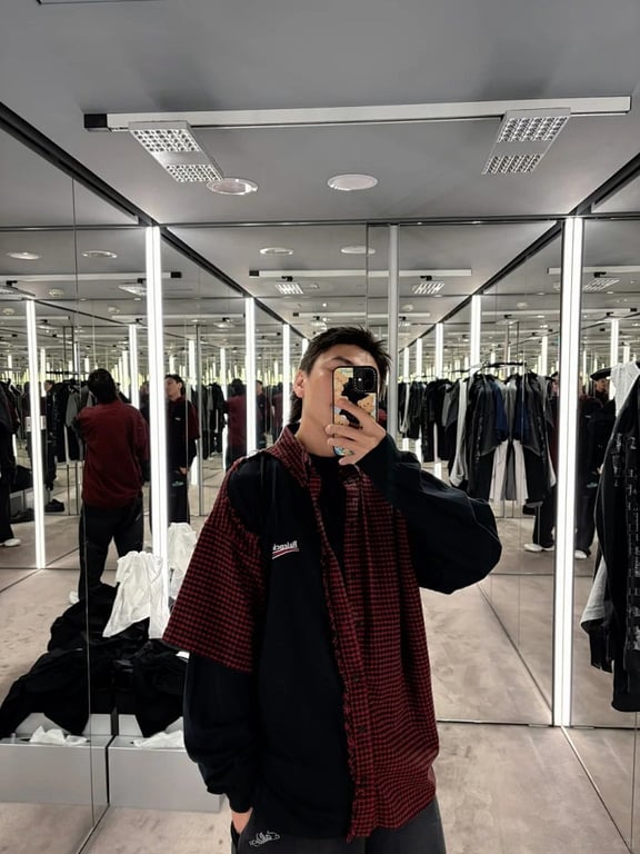 Balenciaga Hybrid Checkered Shirt Black Red - 12