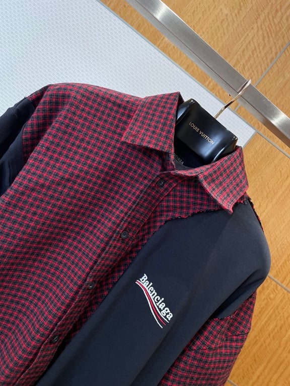 Balenciaga Hybrid Checkered Shirt Black Red - 4