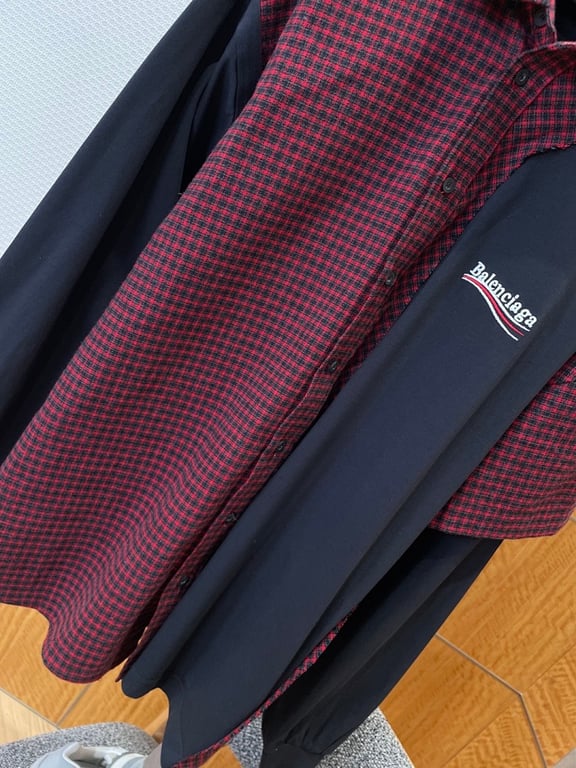 Balenciaga Hybrid Checkered Shirt Black Red - 5