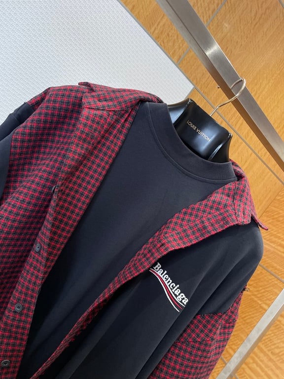 Balenciaga Hybrid Checkered Shirt Black Red - 6