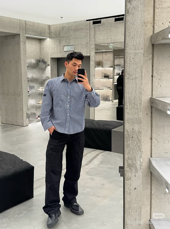 Balenciaga Striped Logo Shirt Blue/White - 4