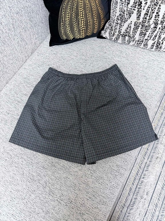 Balenciaga Plaid Logo Shorts Grey - 3