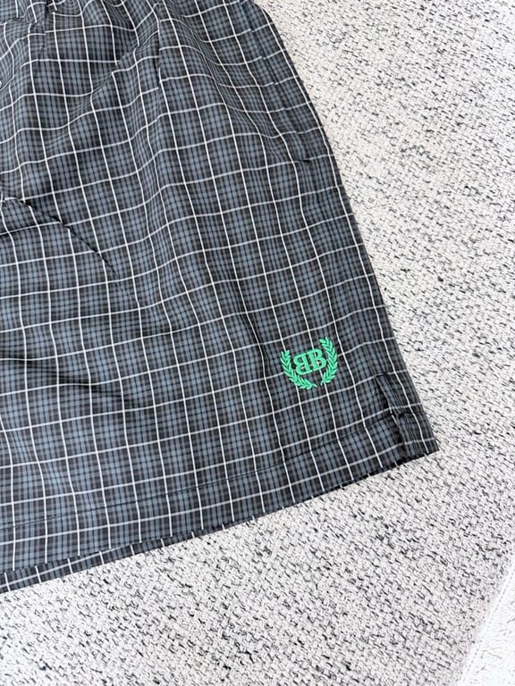 Balenciaga Plaid Logo Shorts Grey - 5