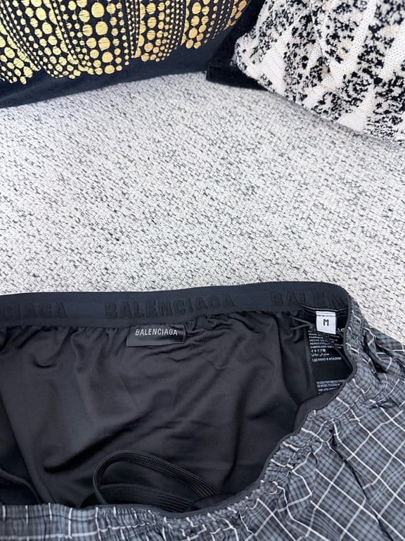 Balenciaga Plaid Logo Shorts Grey - 8