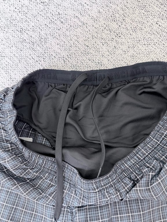 Balenciaga Plaid Logo Shorts Grey - 9