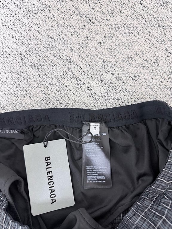 Balenciaga Plaid Logo Shorts Grey - 10