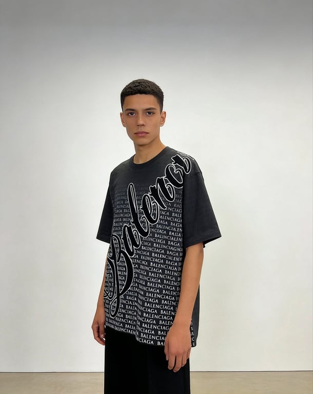 Balenciaga All-Over Logo Script T-Shirt - 4