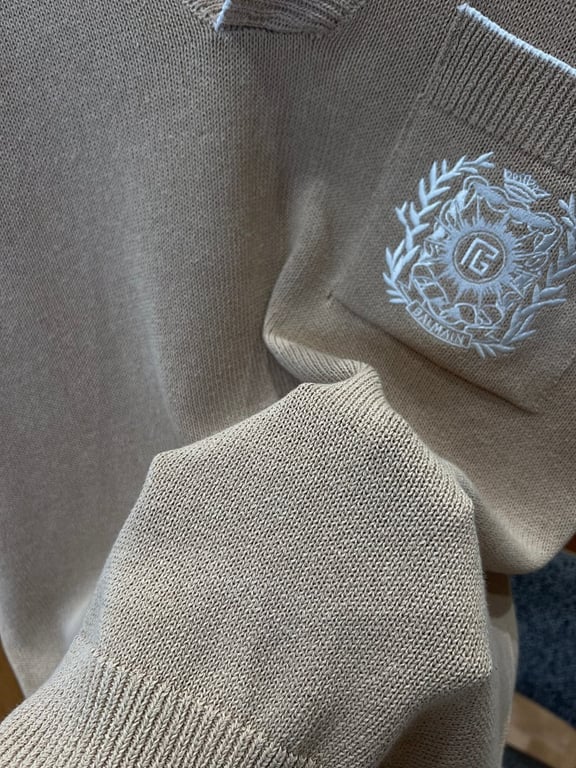 Balmain Embroidered Crest Knit Polo - 19
