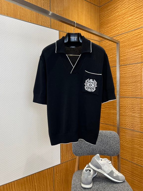 Balmain Embroidered Crest Knit Polo - 6