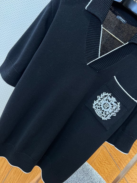 Balmain Embroidered Crest Knit Polo - 9