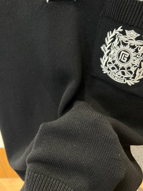 Balmain Embroidered Crest Knit Polo - 10