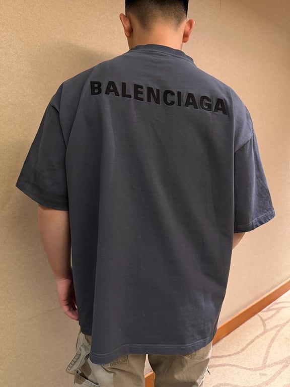 Balenciaga 52017−51L Distressed Logo T-Shirt Blue - 13