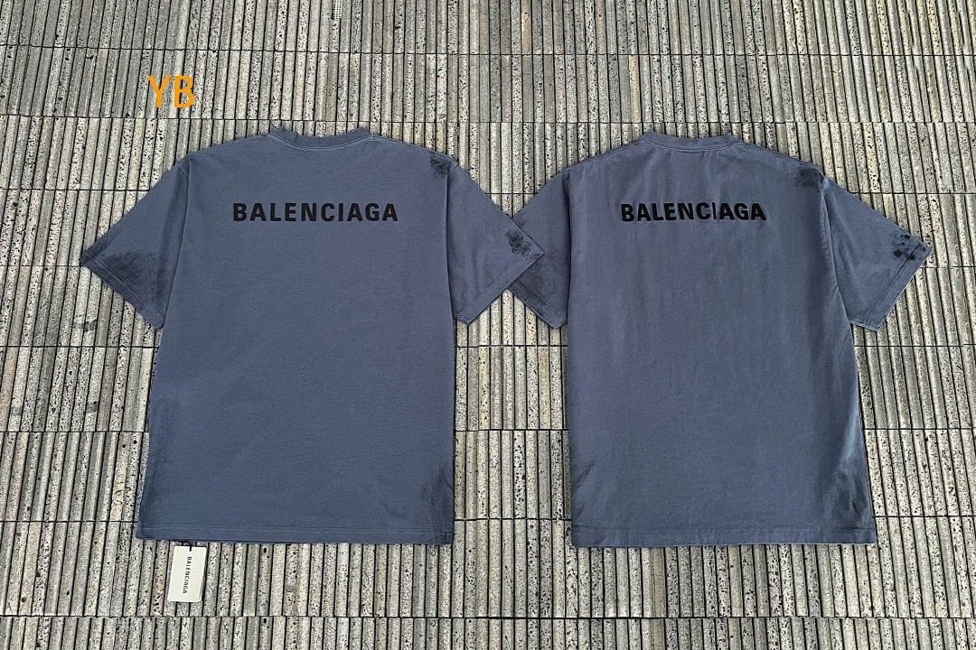 Balenciaga 52017−51L Distressed Logo T-Shirt Blue - 5