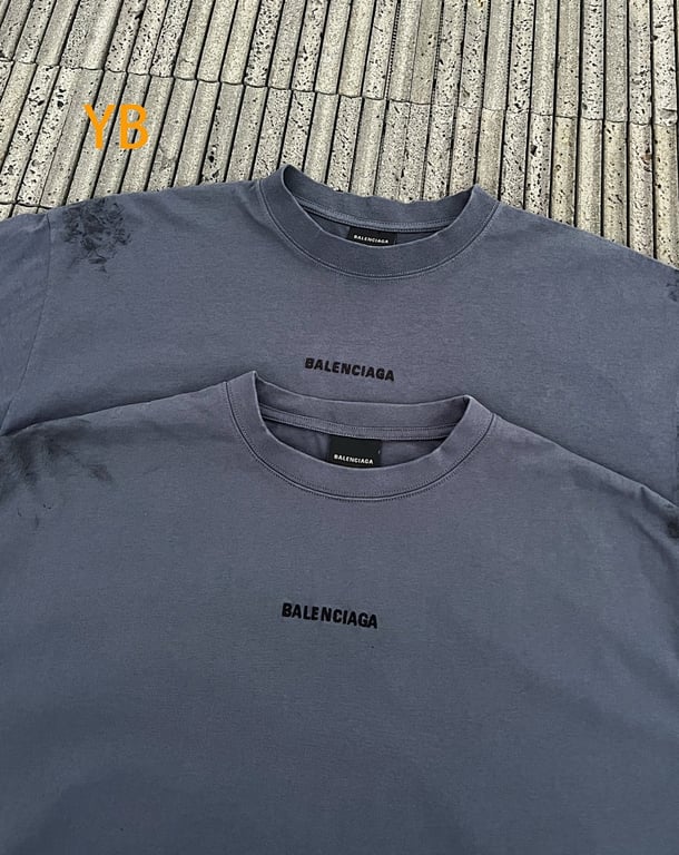 Balenciaga 52017−51L Distressed Logo T-Shirt Blue - 6